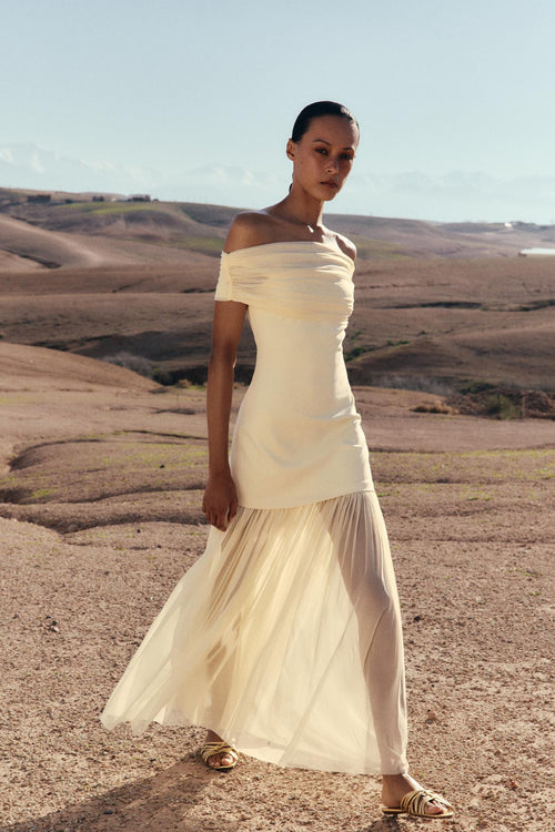 CONTRASTING BANDEAU MIDI DRESS